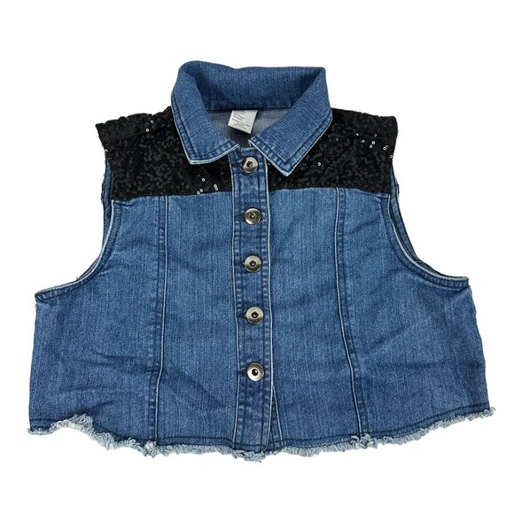 Weissman Women's Denim Vest With Sequin Shoulders & Frayed Hem Size S - Picture 1 of 5